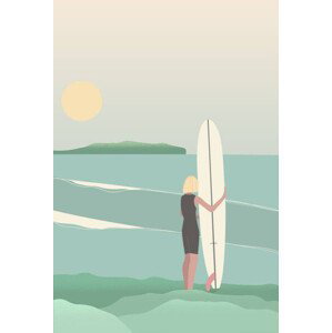 Ilustrace Surfer on the beach vintage retro style, LucidSurf, 26.7x40 cm
