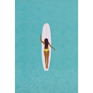 Ilustrace Surfer girl in bikini puddle out, LucidSurf, 26.7x40 cm