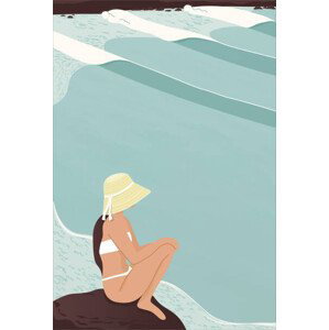 Ilustrace A surfer girl sitting on the, LucidSurf, 26.7x40 cm