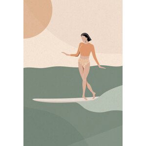 Ilustrace Surfer Girl Gliding on the Wave, LucidSurf, 26.7x40 cm