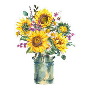 Fotografie Watercolor rustic farmhouse sunflower bouquet, vintage, Varvara Kurakina, 30x40 cm