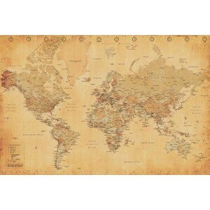 Plakát, Obraz - Mapa světa - starý styl, (91.5 x 61 cm)