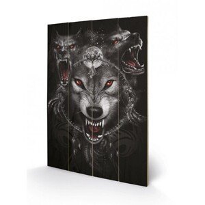 Dřevěný obraz SPIRAL - wolf triad, (40 x 59 cm)