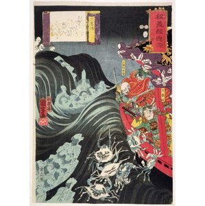 Utagawa Kuniyoshi - Obrazová reprodukce Yoshitsune, with Benkei and Other Retainers in their Ship Beset by the Ghosts of Taira, (30 x 40 cm)