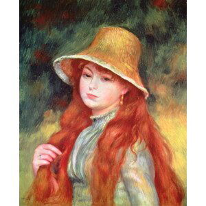Obrazová reprodukce Young girl with long hair, or Young girl in a straw hat, Pierre Auguste Renoir, 35x40 cm