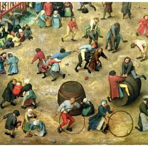 Pieter the Elder Bruegel - Obrazová reprodukce Children's Games (Kinderspiele): detail of bottom section showing various games, (40 x 40 cm)