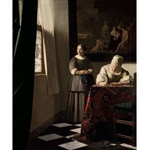 Jan (1632-75) Vermeer - Obrazová reprodukce Lady writing a letter with her Maid, c.1670, (35 x 40 cm)