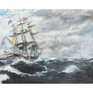 Vincent Alexander Booth - Obrazová reprodukce USS Constitution heads for HM Frigate Guerriere, (40 x 30 cm)