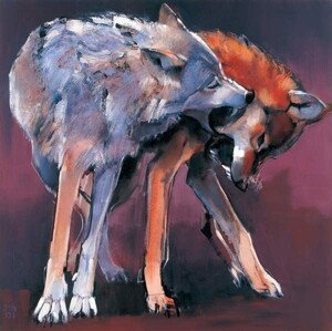 Adlington, Mark - Obrazová reprodukce Two Wolves, 2001 (oil on canvas), (40 x 40 cm)