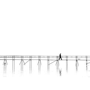 Umělecká fotografie The lonely man on the plank bridge, Hans Peter Rank, (40 x 30 cm)