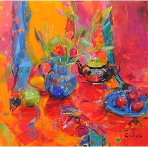 Graham, Peter - Obrazová reprodukce Red Tulips and Fruits, (40 x 40 cm)