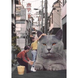 Bodart, Florent - Obrazová reprodukce Children washing a giant Cat in Tokyo Streets, (30 x 40 cm)