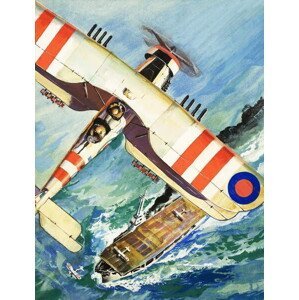 English School, - Obrazová reprodukce Unidentified bi-plane flying over an aircraft carrier, (30 x 40 cm)