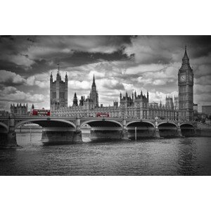 Umělecká fotografie LONDON Westminster Bridge & Red Buses, Melanie Viola, (40 x 26.7 cm)