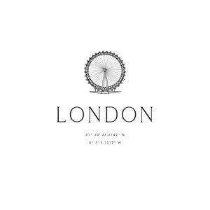 Ilustrace London coordinates with London Eye, Blursbyai, (26.7 x 40 cm)