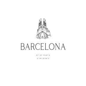 Ilustrace Barcelona coordinates with Sagrada Familia temple, Blursbyai, (26.7 x 40 cm)