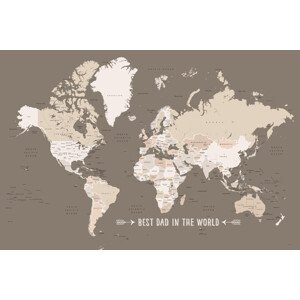 Mapa Earth tones world map with countries Best dad in the world, Blursbyai, (40 x 26.7 cm)