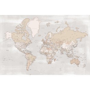 Mapa Rustic detailed world map with cities, Lucille, Blursbyai, (40 x 26.7 cm)