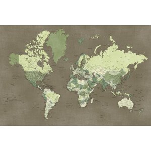 Mapa Army green detailed world map, Camo, Blursbyai, (40 x 26.7 cm)
