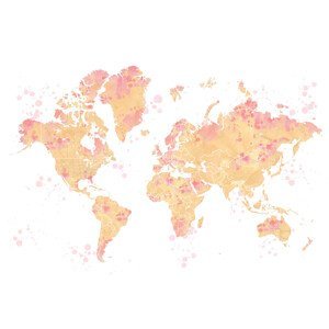 Mapa Ochre and pink watercolor world map, Amanda, Blursbyai, (40 x 26.7 cm)