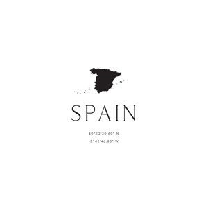 Mapa Spain map and coordinates, Blursbyai, (26.7 x 40 cm)