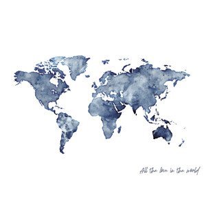 Ilustrace Worldmap blue watercolor, Finlay & Noa, (40 x 30 cm)