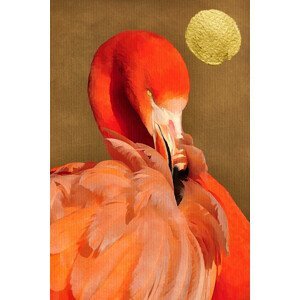 Ilustrace Flamingo With Golden Sun, Kubistika, (26.7 x 40 cm)