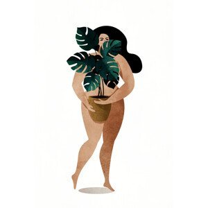 Ilustrace Nude With Plant, Kubistika, (26.7 x 40 cm)