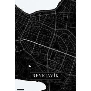 Mapa Reykjavik black, (26.7 x 40 cm)
