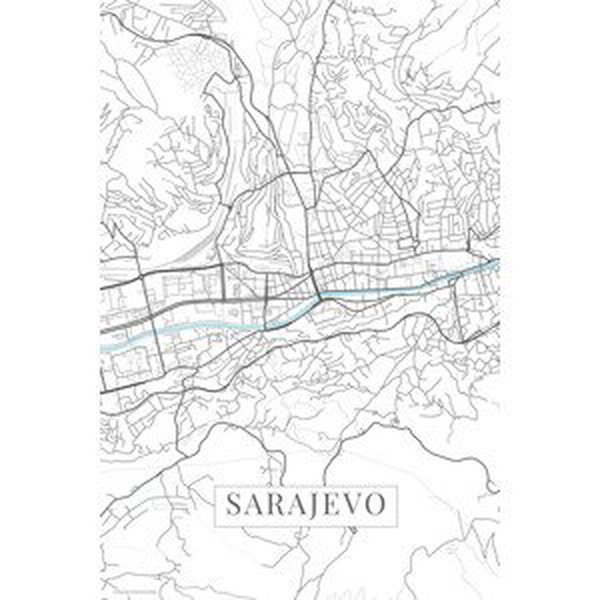 Mapa Sarajevo white, (26.7 x 40 cm)