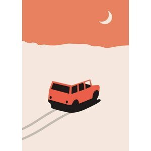 Bodart, Florent - Obrazová reprodukce Red Car in Desert with moon, (30 x 40 cm)