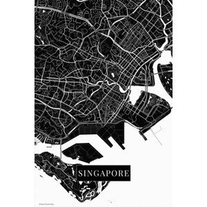 Mapa Singapur black, (26.7 x 40 cm)