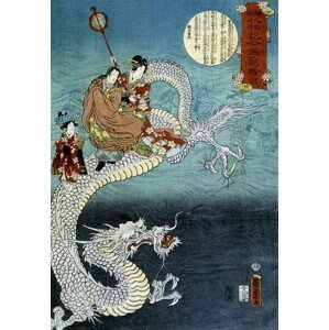 Kunisada III, Utagawa - Obrazová reprodukce Dragon and Japanese in traditional costume - Japanese, (26.7 x 40 cm)