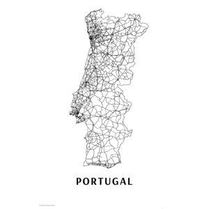 Mapa Portugal black & white, (26.7 x 40 cm)