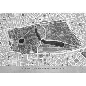Mapa Gray vintage map of Kensington Garden London, Blursbyai, (40 x 30 cm)