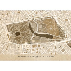 Mapa Sepia vintage map of Kensington Garden London, Blursbyai, (40 x 30 cm)