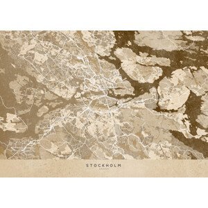 Mapa Sepia vintage map of Stockholm, Blursbyai, (40 x 30 cm)