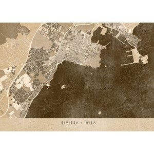 Mapa Sepia vintage map of Ibiza, Blursbyai, (40 x 30 cm)