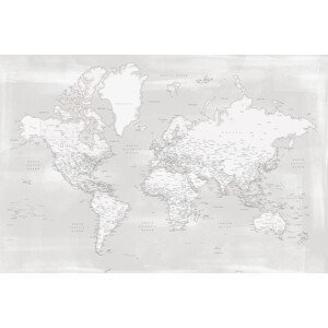 Mapa Rustic distressed detailed world map in neutrals, Blursbyai, (40 x 26.7 cm)
