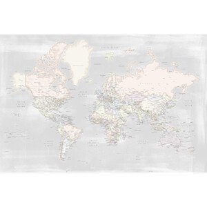 Mapa Rustic distressed detailed world map in pastels, Blursbyai, (40 x 26.7 cm)