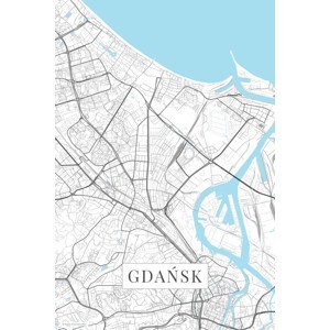 Mapa Gdansk white, (26.7 x 40 cm)