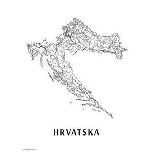 Mapa Hrvatska black & white, (30 x 40 cm)