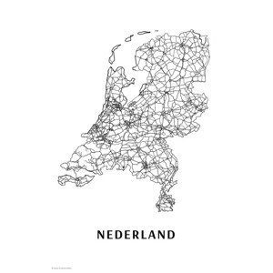 Mapa Nederland black & white, (26.7 x 40 cm)