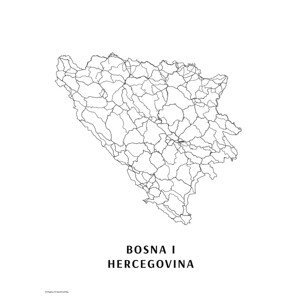 Mapa Bosna a Hercegovina black & white, (30 x 40 cm)