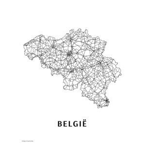 Mapa Belgie black & white, (30 x 40 cm)