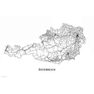 Mapa Rakousko black & white, (40 x 26.7 cm)