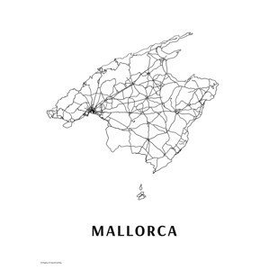 Mapa Mallorca black & white, (30 x 40 cm)