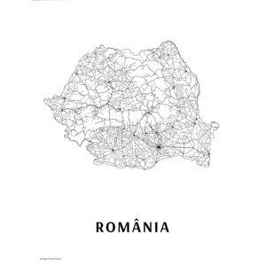 Mapa România black & white, (30 x 40 cm)