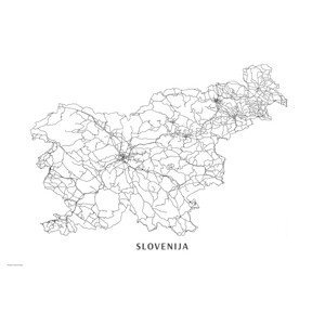 Mapa Slovenija black & white, (40 x 26.7 cm)