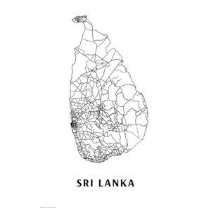 Mapa Sri Lanka black & white, (26.7 x 40 cm)